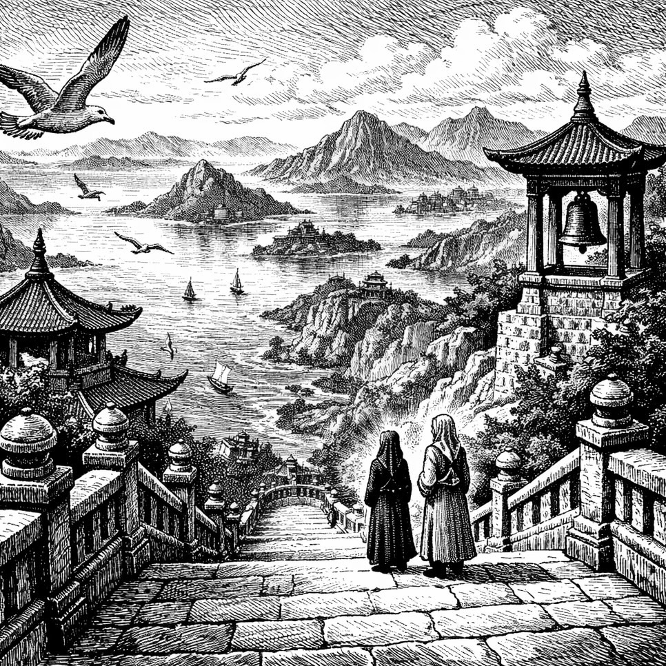 Woodcut-style illustration of Shantideva University, 1939