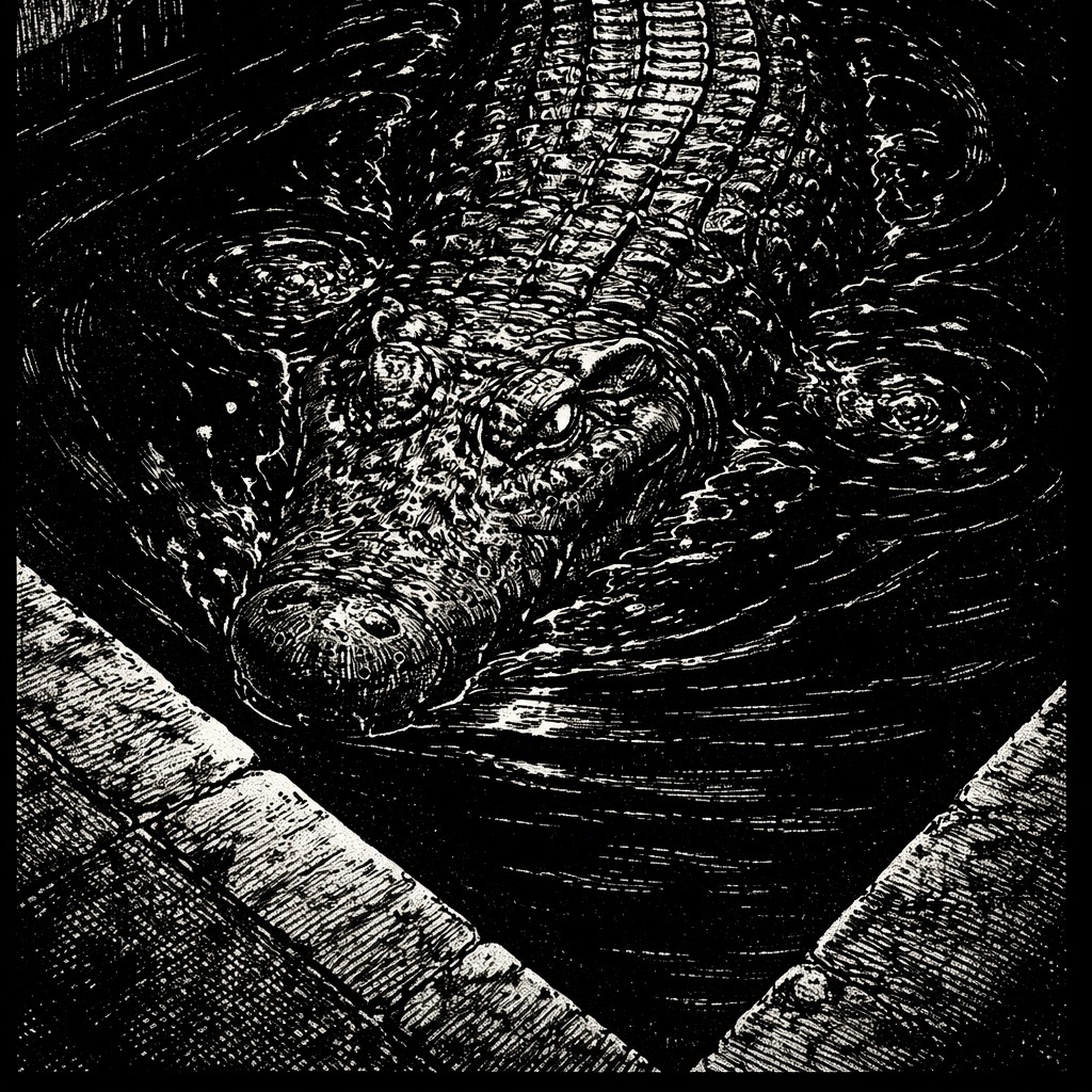 Woodcut-style illustration of Burt the alligator